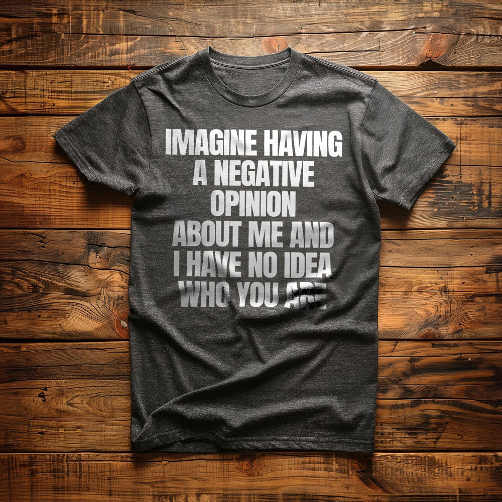 Imagine Having a Negative Opinion About Me and I Have No Idea Who You Are T-Shirt – Regular Dark Grey Heather