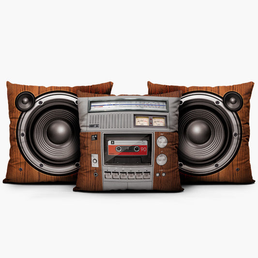 Boombox Set Wood - Throw Pillow